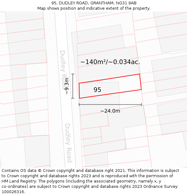 95, DUDLEY ROAD, GRANTHAM, NG31 9AB: Plot and title map