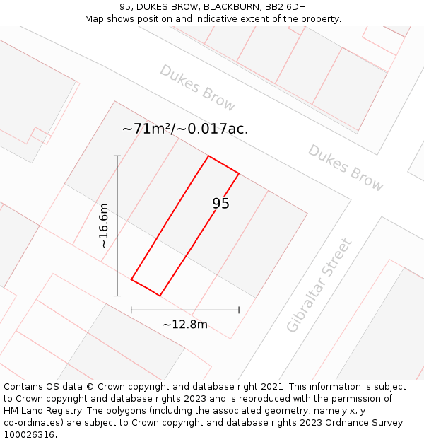 95, DUKES BROW, BLACKBURN, BB2 6DH: Plot and title map