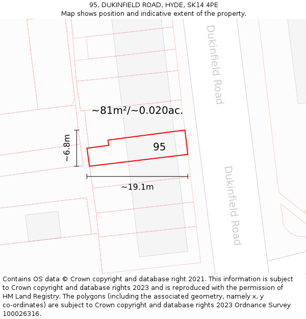 95, DUKINFIELD ROAD, HYDE, SK14 4PE: Plot and title map