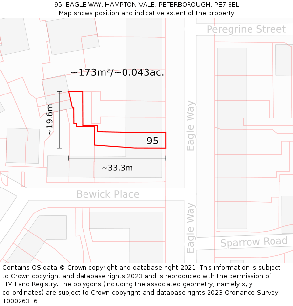 95, EAGLE WAY, HAMPTON VALE, PETERBOROUGH, PE7 8EL: Plot and title map