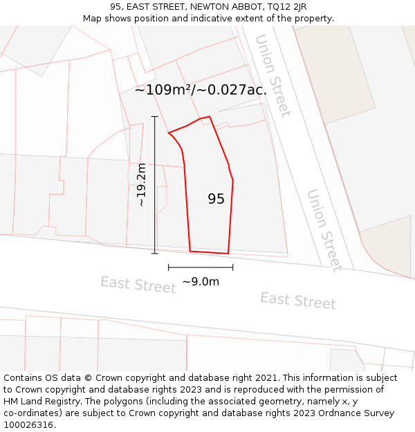 95, EAST STREET, NEWTON ABBOT, TQ12 2JR: Plot and title map