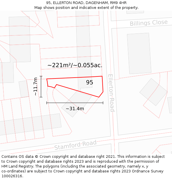 95, ELLERTON ROAD, DAGENHAM, RM9 4HR: Plot and title map