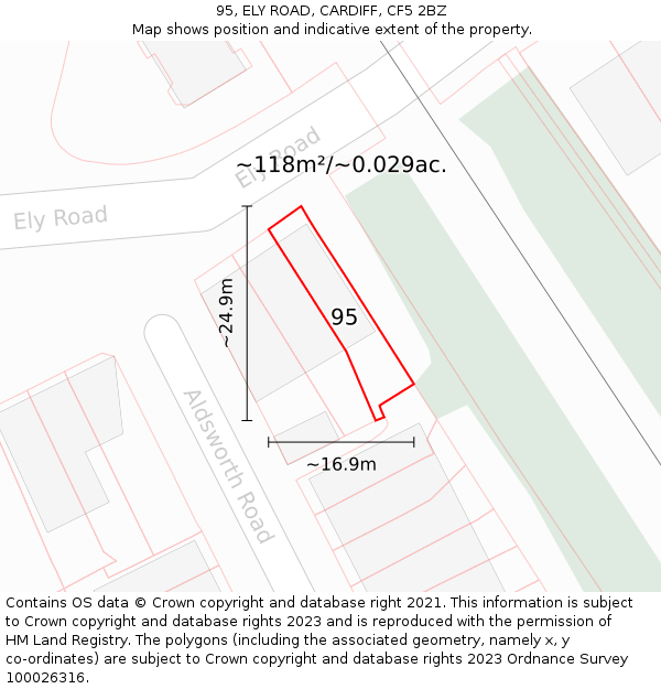 95, ELY ROAD, CARDIFF, CF5 2BZ: Plot and title map