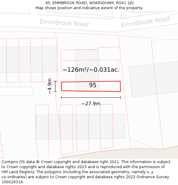 95, EMMBROOK ROAD, WOKINGHAM, RG41 1JN: Plot and title map