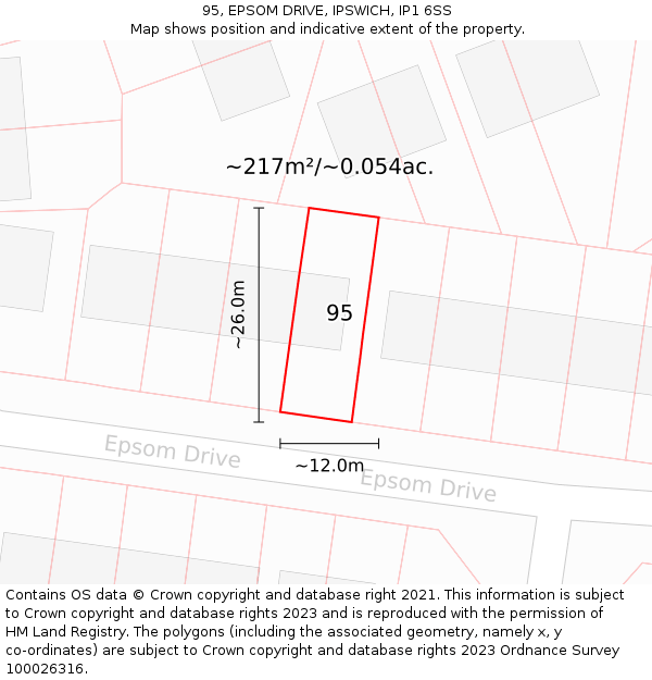 95, EPSOM DRIVE, IPSWICH, IP1 6SS: Plot and title map