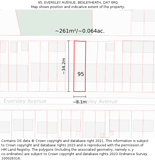 95, EVERSLEY AVENUE, BEXLEYHEATH, DA7 6RQ: Plot and title map