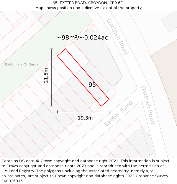95, EXETER ROAD, CROYDON, CR0 6EL: Plot and title map