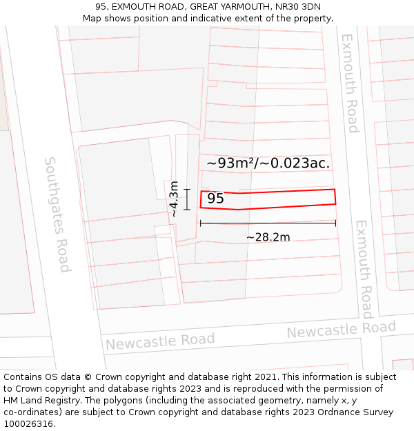 95, EXMOUTH ROAD, GREAT YARMOUTH, NR30 3DN: Plot and title map