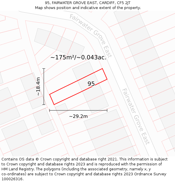 95, FAIRWATER GROVE EAST, CARDIFF, CF5 2JT: Plot and title map