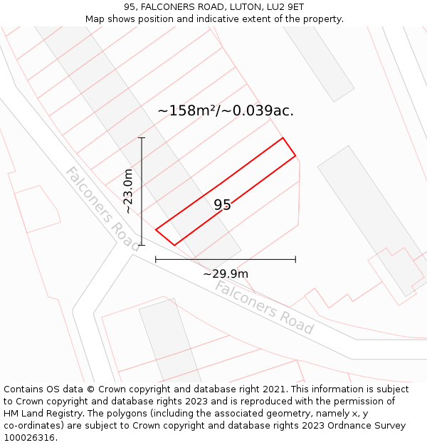 95, FALCONERS ROAD, LUTON, LU2 9ET: Plot and title map