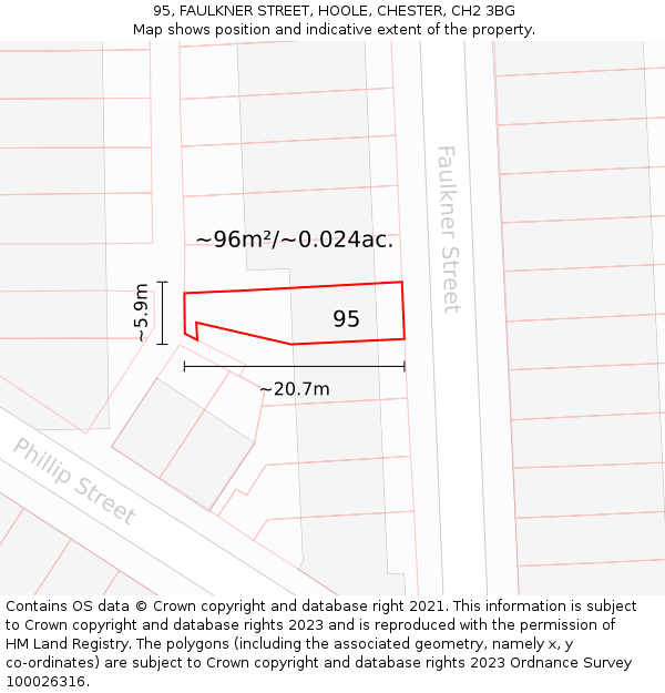 95, FAULKNER STREET, HOOLE, CHESTER, CH2 3BG: Plot and title map