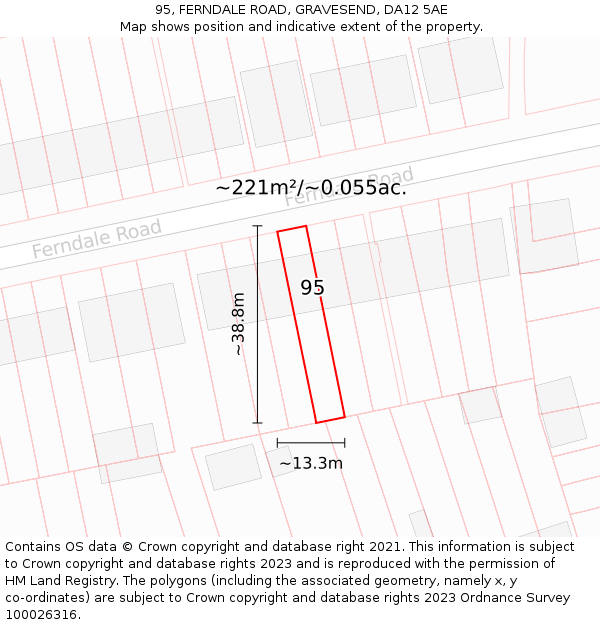 95, FERNDALE ROAD, GRAVESEND, DA12 5AE: Plot and title map
