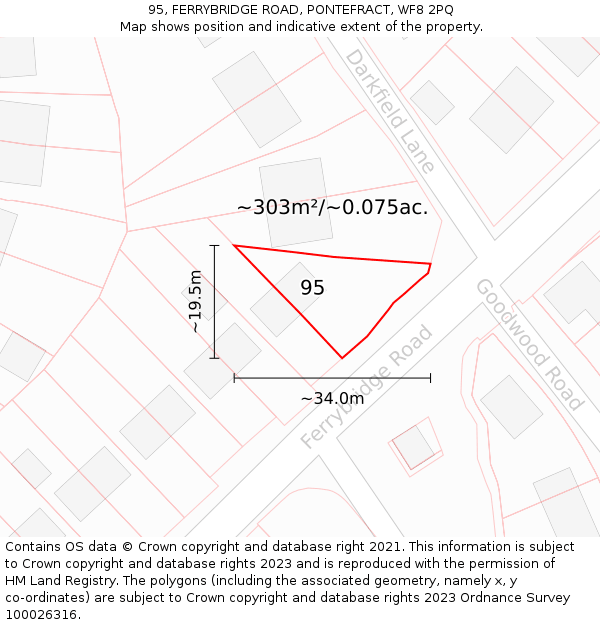 95, FERRYBRIDGE ROAD, PONTEFRACT, WF8 2PQ: Plot and title map