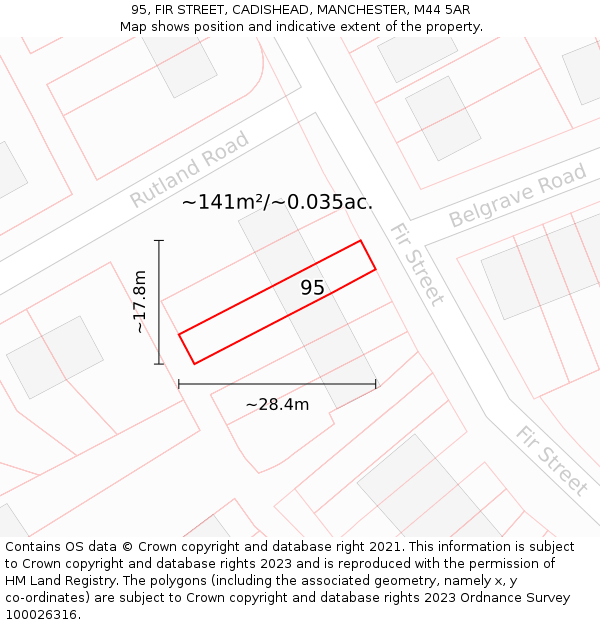 95, FIR STREET, CADISHEAD, MANCHESTER, M44 5AR: Plot and title map