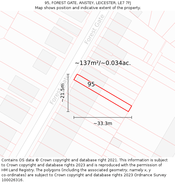 95, FOREST GATE, ANSTEY, LEICESTER, LE7 7FJ: Plot and title map