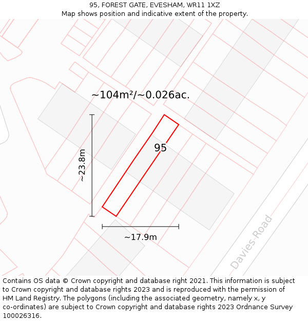 95, FOREST GATE, EVESHAM, WR11 1XZ: Plot and title map