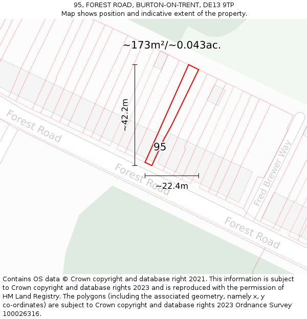 95, FOREST ROAD, BURTON-ON-TRENT, DE13 9TP: Plot and title map