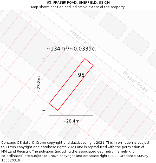 95, FRASER ROAD, SHEFFIELD, S8 0JH: Plot and title map