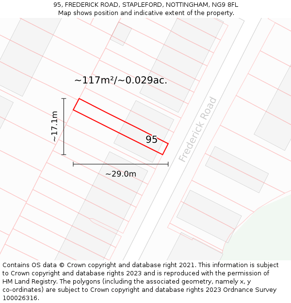 95, FREDERICK ROAD, STAPLEFORD, NOTTINGHAM, NG9 8FL: Plot and title map