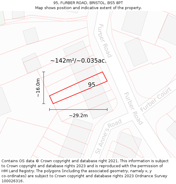 95, FURBER ROAD, BRISTOL, BS5 8PT: Plot and title map