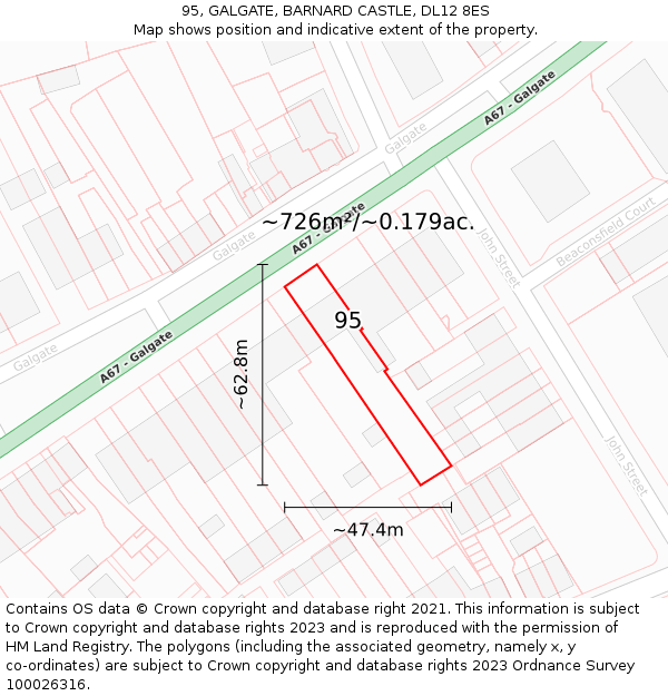 95, GALGATE, BARNARD CASTLE, DL12 8ES: Plot and title map