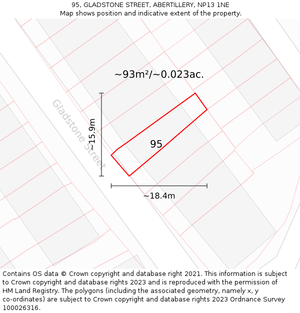 95, GLADSTONE STREET, ABERTILLERY, NP13 1NE: Plot and title map
