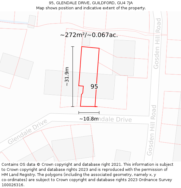 95, GLENDALE DRIVE, GUILDFORD, GU4 7JA: Plot and title map