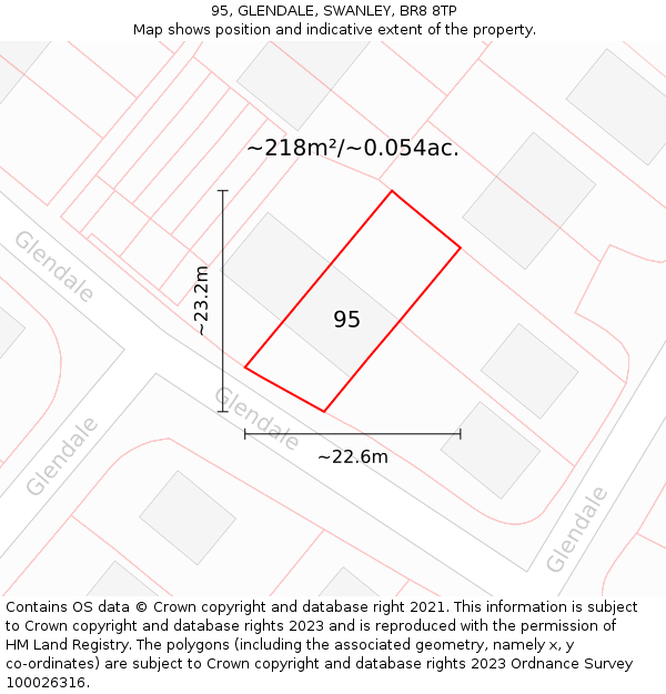 95, GLENDALE, SWANLEY, BR8 8TP: Plot and title map
