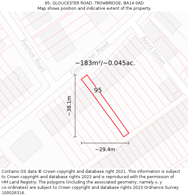 95, GLOUCESTER ROAD, TROWBRIDGE, BA14 0AD: Plot and title map