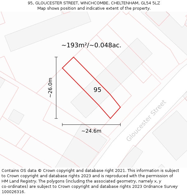 95, GLOUCESTER STREET, WINCHCOMBE, CHELTENHAM, GL54 5LZ: Plot and title map