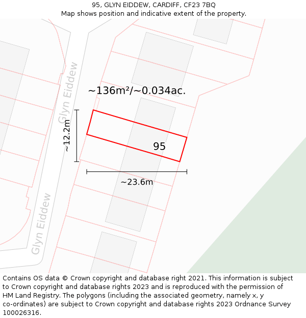 95, GLYN EIDDEW, CARDIFF, CF23 7BQ: Plot and title map