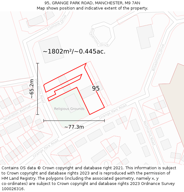 95, GRANGE PARK ROAD, MANCHESTER, M9 7AN: Plot and title map