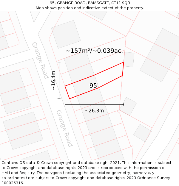 95, GRANGE ROAD, RAMSGATE, CT11 9QB: Plot and title map
