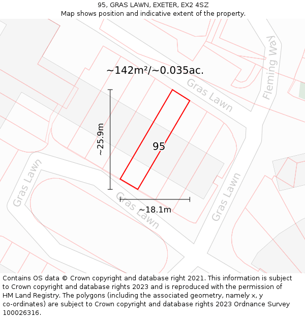 95, GRAS LAWN, EXETER, EX2 4SZ: Plot and title map