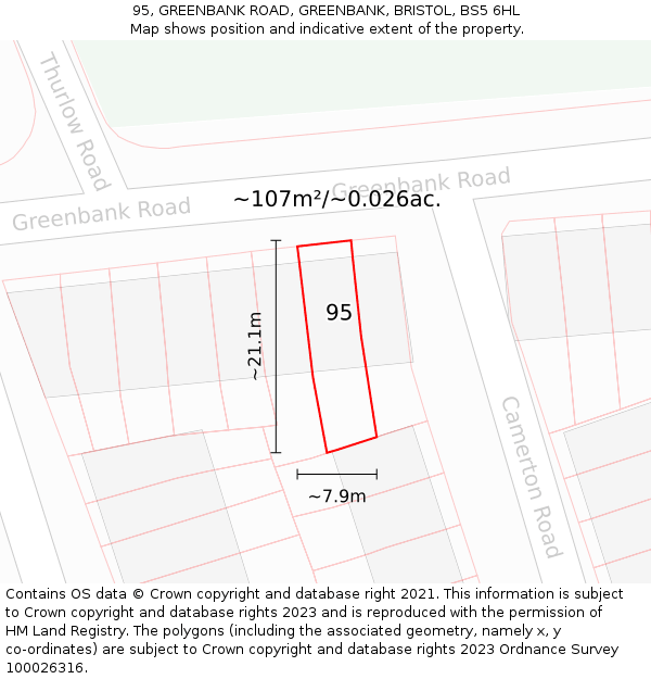 95, GREENBANK ROAD, GREENBANK, BRISTOL, BS5 6HL: Plot and title map