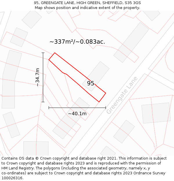 95, GREENGATE LANE, HIGH GREEN, SHEFFIELD, S35 3GS: Plot and title map