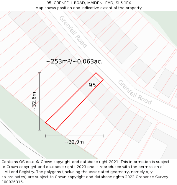 95, GRENFELL ROAD, MAIDENHEAD, SL6 1EX: Plot and title map