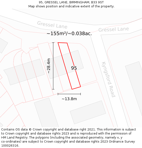 95, GRESSEL LANE, BIRMINGHAM, B33 9ST: Plot and title map