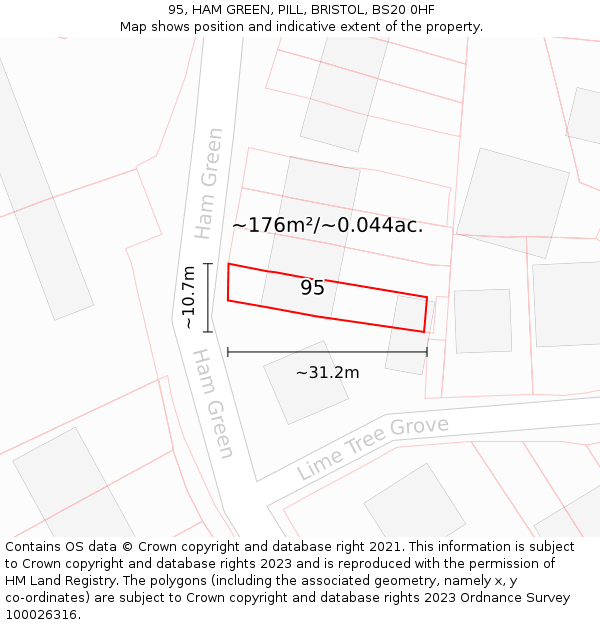 95, HAM GREEN, PILL, BRISTOL, BS20 0HF: Plot and title map
