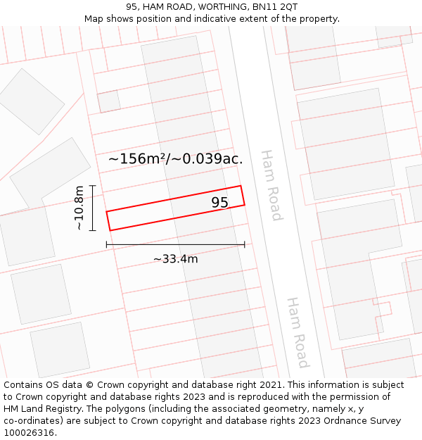 95, HAM ROAD, WORTHING, BN11 2QT: Plot and title map