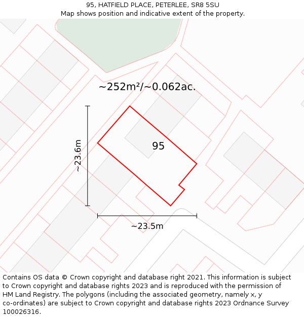 95, HATFIELD PLACE, PETERLEE, SR8 5SU: Plot and title map