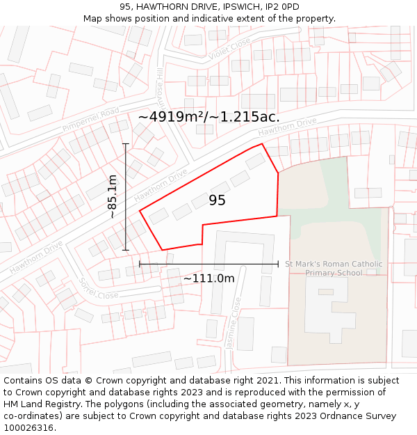 95, HAWTHORN DRIVE, IPSWICH, IP2 0PD: Plot and title map