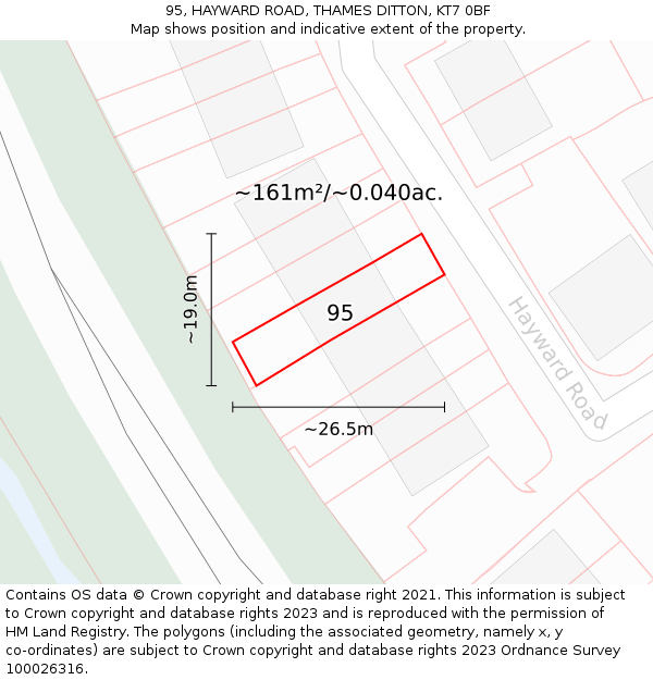 95, HAYWARD ROAD, THAMES DITTON, KT7 0BF: Plot and title map