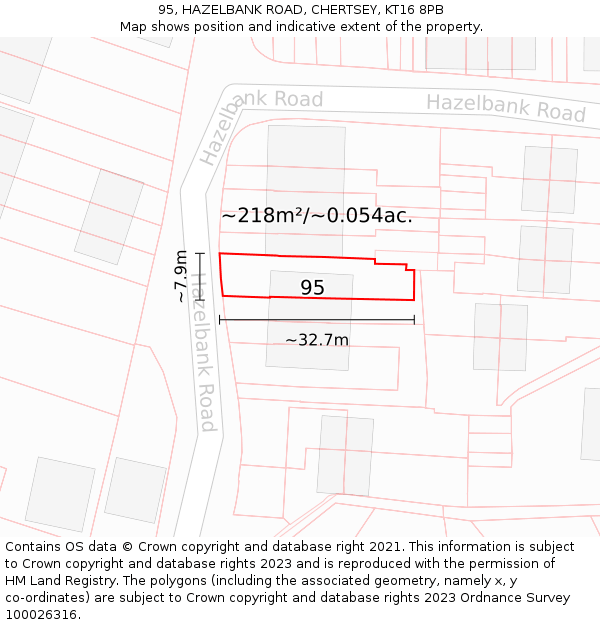 95, HAZELBANK ROAD, CHERTSEY, KT16 8PB: Plot and title map