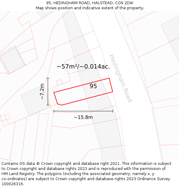 95, HEDINGHAM ROAD, HALSTEAD, CO9 2DW: Plot and title map