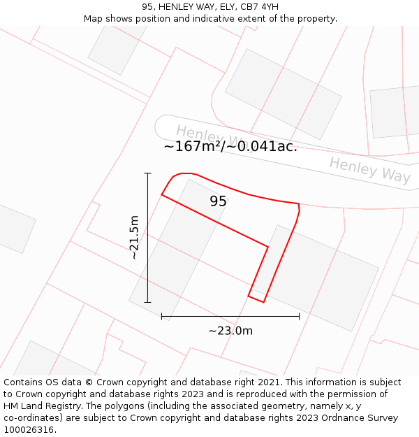 95, HENLEY WAY, ELY, CB7 4YH: Plot and title map