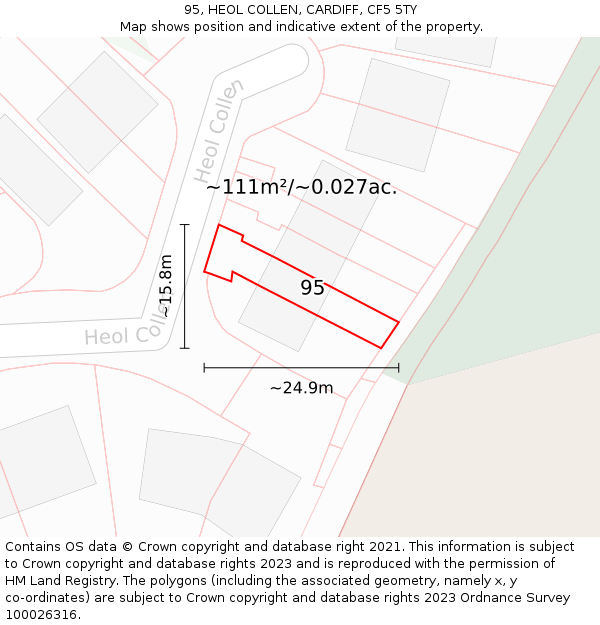 95, HEOL COLLEN, CARDIFF, CF5 5TY: Plot and title map