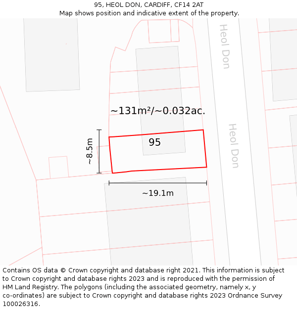 95, HEOL DON, CARDIFF, CF14 2AT: Plot and title map