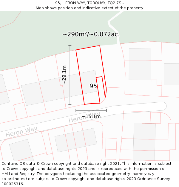 95, HERON WAY, TORQUAY, TQ2 7SU: Plot and title map