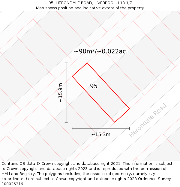 95, HERONDALE ROAD, LIVERPOOL, L18 1JZ: Plot and title map
